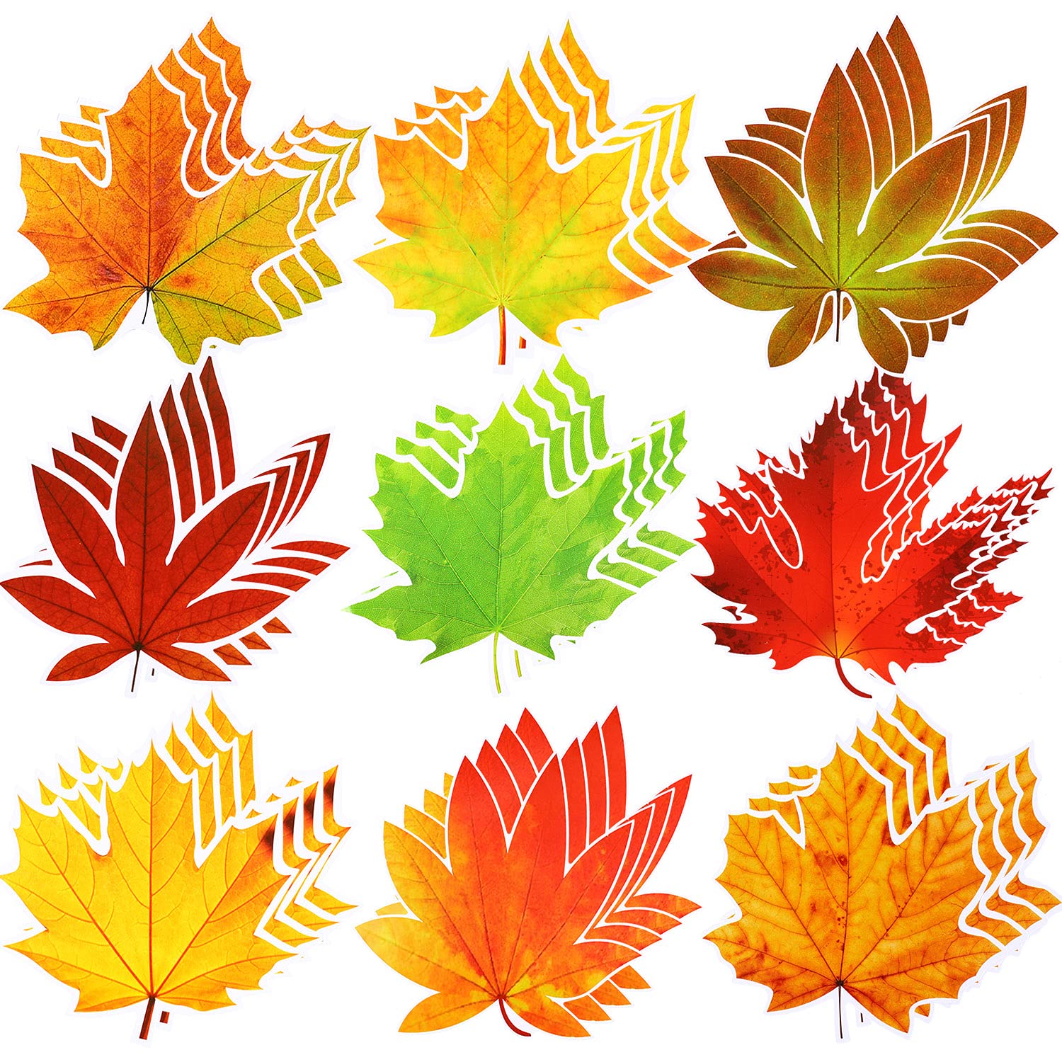Photo 1 of Outus Fall Bulletin Board Decorations Fall Cutouts for Classroom Leaves Cutouts Artificial Leaves with Glue Point Dots for School Thanksgiving Party Decoration, 5.9 x 5.9 Inch(90 Pieces)
