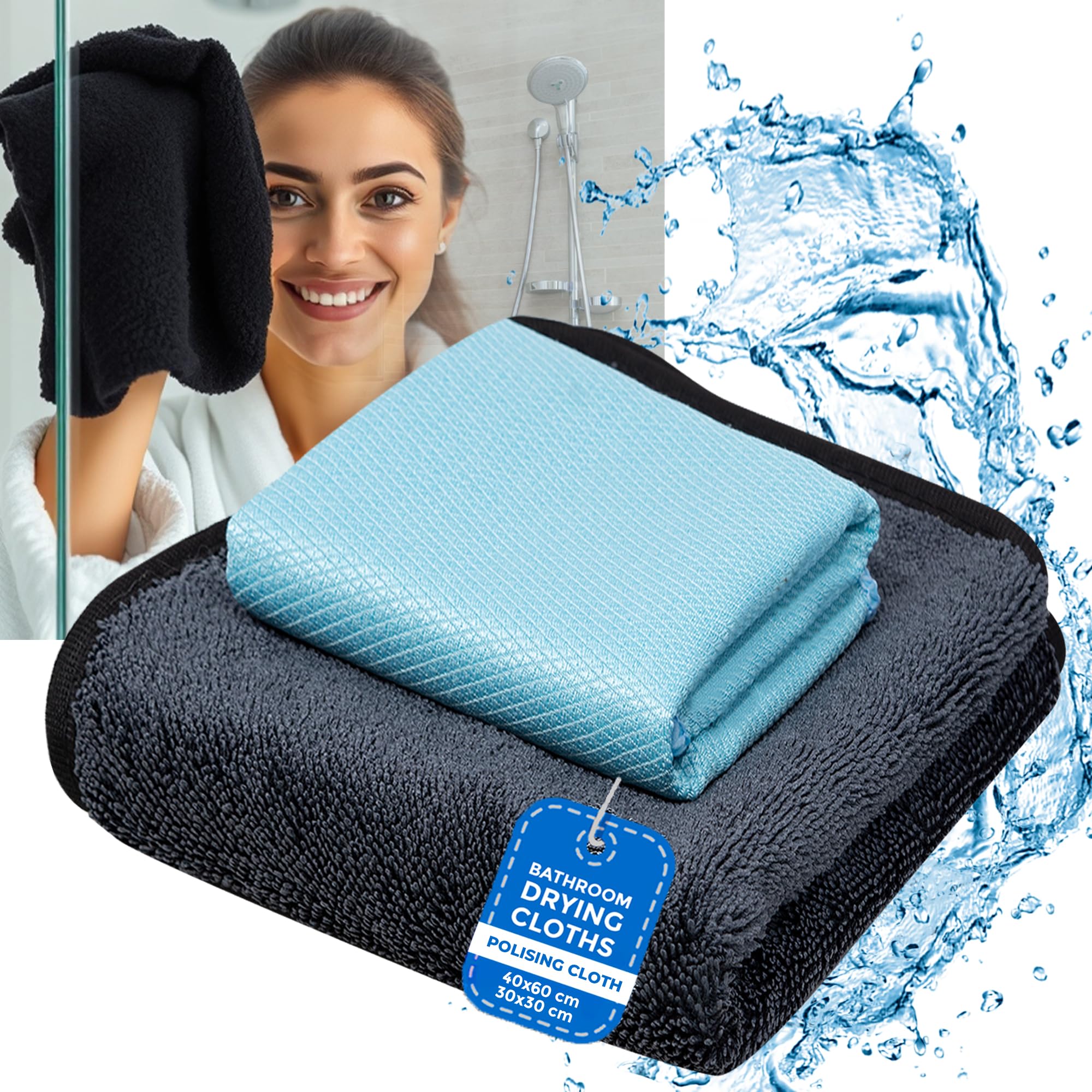 Towelogy® Shower Cleaning Cloth Kit, Super Absorbent Magic Cloths for Cleaning Shower Glass and Bathroom, Effortless Wipe for Streak Free Results (Shower Kit)