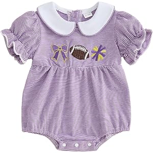 RSRZRCJ Newborn Baby Girl Clothes Football Embroidery Striped Puff Short Sleeve Jumpsuit Rugby Smocked Bubble Outfit