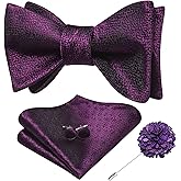 Hi-Tie Mens Selftied Bowties Lapel Pin Set Silk Solid Formal Bow Ties Pocket Square Cufflinks Sets for Wedding Tuxedo