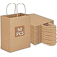Bolthy Brown Kraft Paper Bags 50Pcs 8.26 x 4.33 x 10.62 inches Bolthy Paper with Handles Gift Shopping for, Wedding, Retail, 