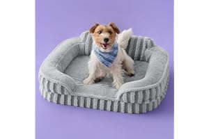 LE SURE Cute Dog Bed Medium Size Dog, Orthopedic Waterproof Medium Pet Beds with Sides, High Back Non-Slip Bottom and Egg-Crate Foam Pet Couch Sofa with Washable Removable Cover, Grey