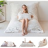 MAXYOYO Giant Bean Bag Chair with Pillow, 3 in 1 Convertible Bean Bag Chair for Adults with Removable Cover, Floor Cushion Stuffed Floor Lounger for Living Room Bedroom, Beige