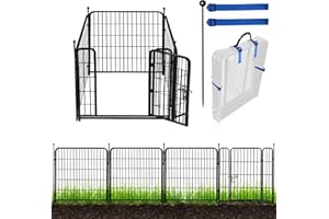 ADAVIN Garden Fence with Gate 32in(H)×9 Ft(L) 4 Panels, Black Heavy Duty Iron Metal Animal Barrier Fence, Indoor&Outdoor Dog Playpen, Camping Fence, No Dig Garden Border Fencing for Yard