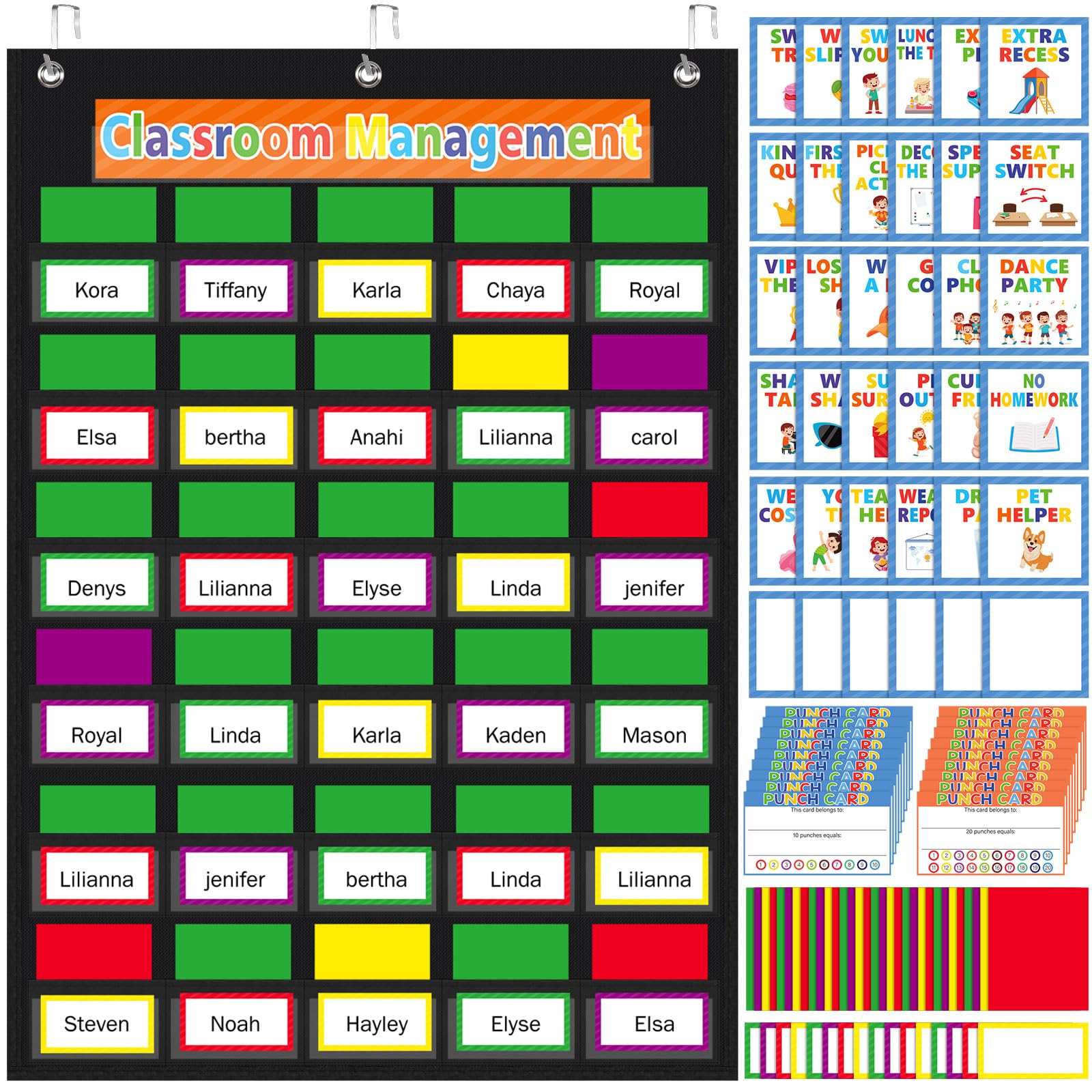 Photo 1 of Pajean 253 Pcs Student Behavior Pocket Chart for Classroom Behavior Management Resources Track Reward Bulletin Board Customizable Class Jobs for Home Preschool Daycare Back to School Teacher Supplies