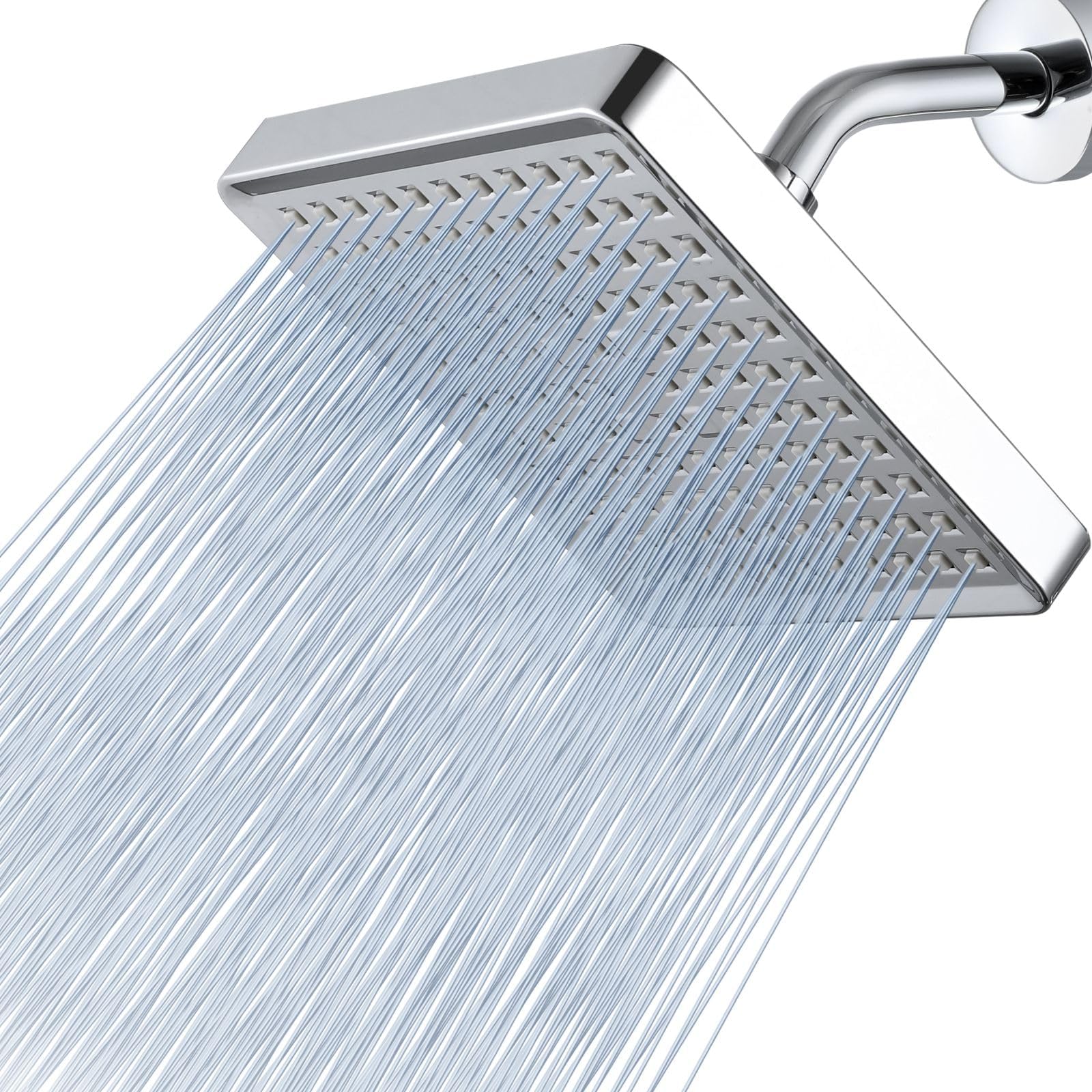 Shower Head High Pressure Rain, Voolan 6'' Fixed Shower Heads with Luxury Chrome Finish, Adjustable Angles Rain Shower, Tool-Less 1-Min Installation, Square