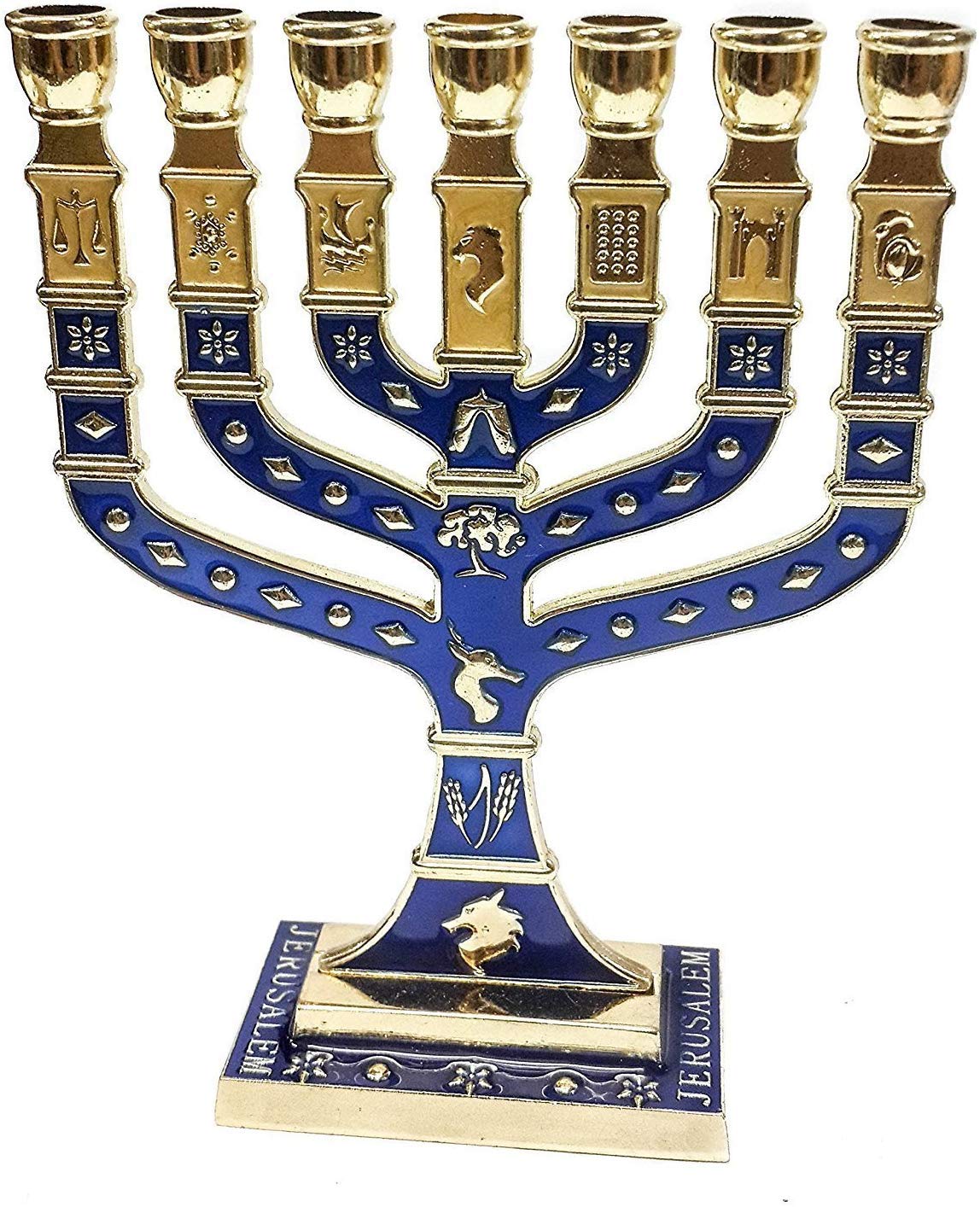 Jerusalem Menorah with 7 branches, 12 trunks, enamel, 27.4 cm high