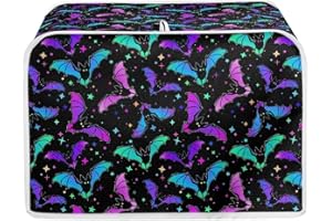 Annejudy 2 Slice Colorful Bats Bread Toaster Cover Bakeware Protector Kitchen Accessories Appliance Dust Cover, Halloween Kitchen Decor Toaster Oven Covers