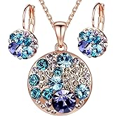 Leafael Ocean Bubble Women's Crystal Jewelry Set Costume Fashion Pendant Necklace Earring, Silver Tone or 18K Rose Gold Plated, 18" + 2", Birthday Gifts for Women