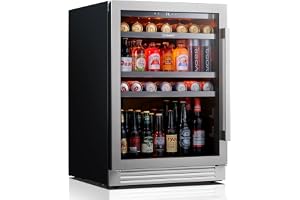 Ca'Lefort 24 Inch Beverage Refrigerator - 180 Cans Drink Fridge With Glass Door, 34-54â„‰ Beverage Fridge Under Counter/Built-In/Freestanding, 3 LED Beer Soda Beverage Cooler for Home Office Kitchen