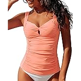 GRAPENT Tankini Tops for Women Twist Front Keyhole Bathing Suits Swim Tankini Swimsuits Padded Ruched Swimwear Top Only