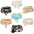 YADOCA 7 Sets Bohemian Stackable Bead Bracelets for Women Multilayer Stretch Bracelet Set Pendant Bangles Multicolor