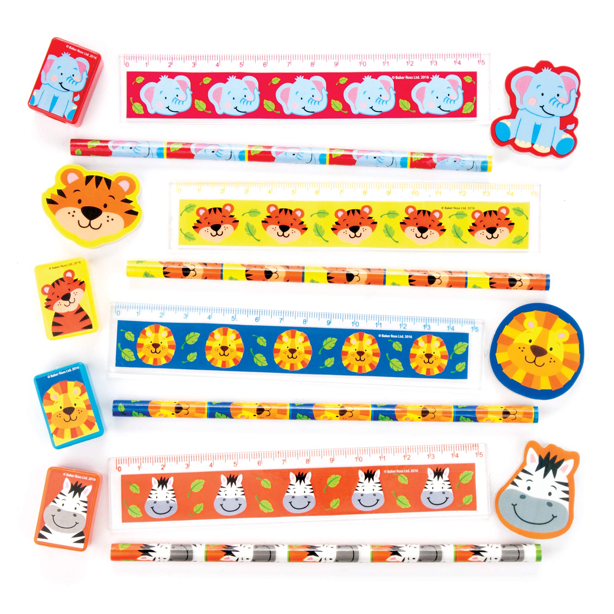 Baker Ross AV325 Jungle Chums 4-Pc Stationery Sets (Pack of 6), Assorted, 3.0 cm*25.0 cm*20.0 cm