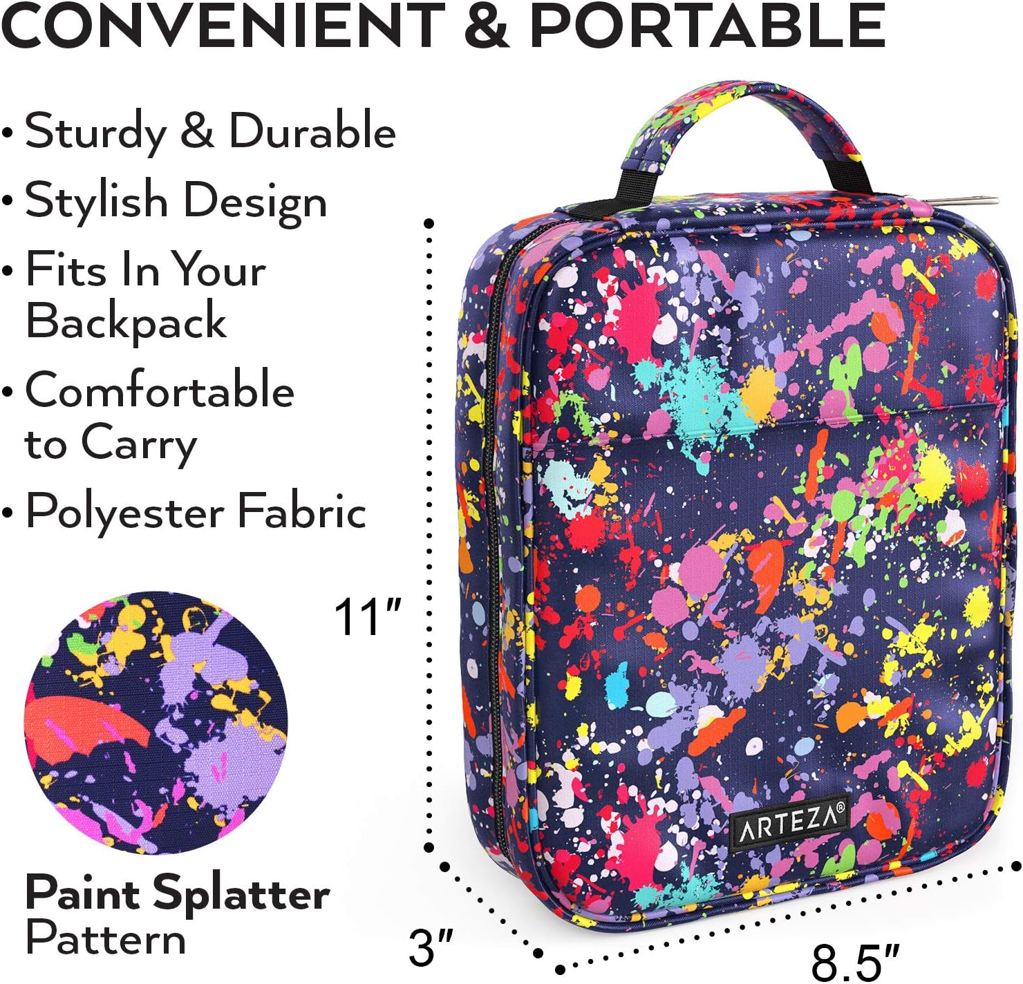 ARTEZA Large Pencil Case, 64 Elastic Slots, Paint Splatter Pattern, for Beginners & Experts, Holds Up to 205 Pencils - Image 5