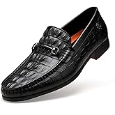 Black Leather Dress Shoes for Mens, Premium Crocodile Printed Formal Shoes Driving Casual Slip-on Loafer for Men, 10