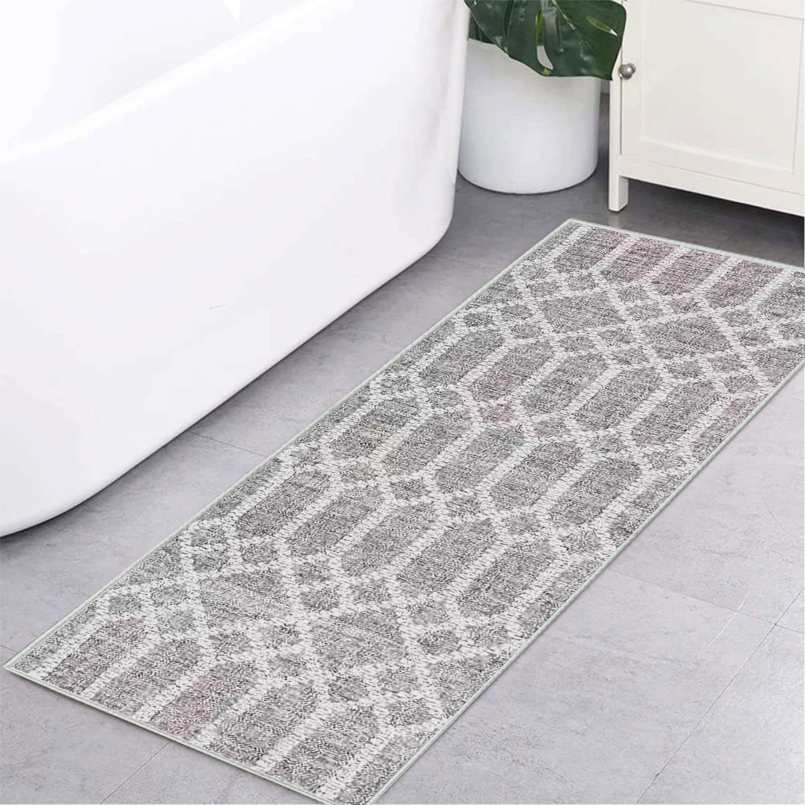 Tinyboy-hbq Carpet Runners for Hallways Non Slip Washable Runner Rugs Long Soft Kitchen runner Grey Hallway Hall Runners for Bedroom Hallways Living Room Kitchen (Boho Grey, 80 x 150 cm)