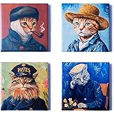 Ceramic Coasters Set of 4 – Square Drink Coasters with Cork Backing, 3.9x3.9 Inches – Decorative Printed Designs for Home, Office, or Gift Use (Starry Cats)