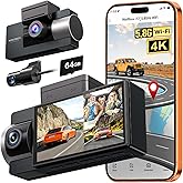 WOLFBOX i17 4K 3 Channel Dash Cam, 5.8GHz WiFi & GPS with 64GB Card, 4K+1080P+1080P Dash Cam Front and Rear Inside, Triple Car Camera with 3 Inch Screen, IR Night Vision, WDR, 24H Parking Mode