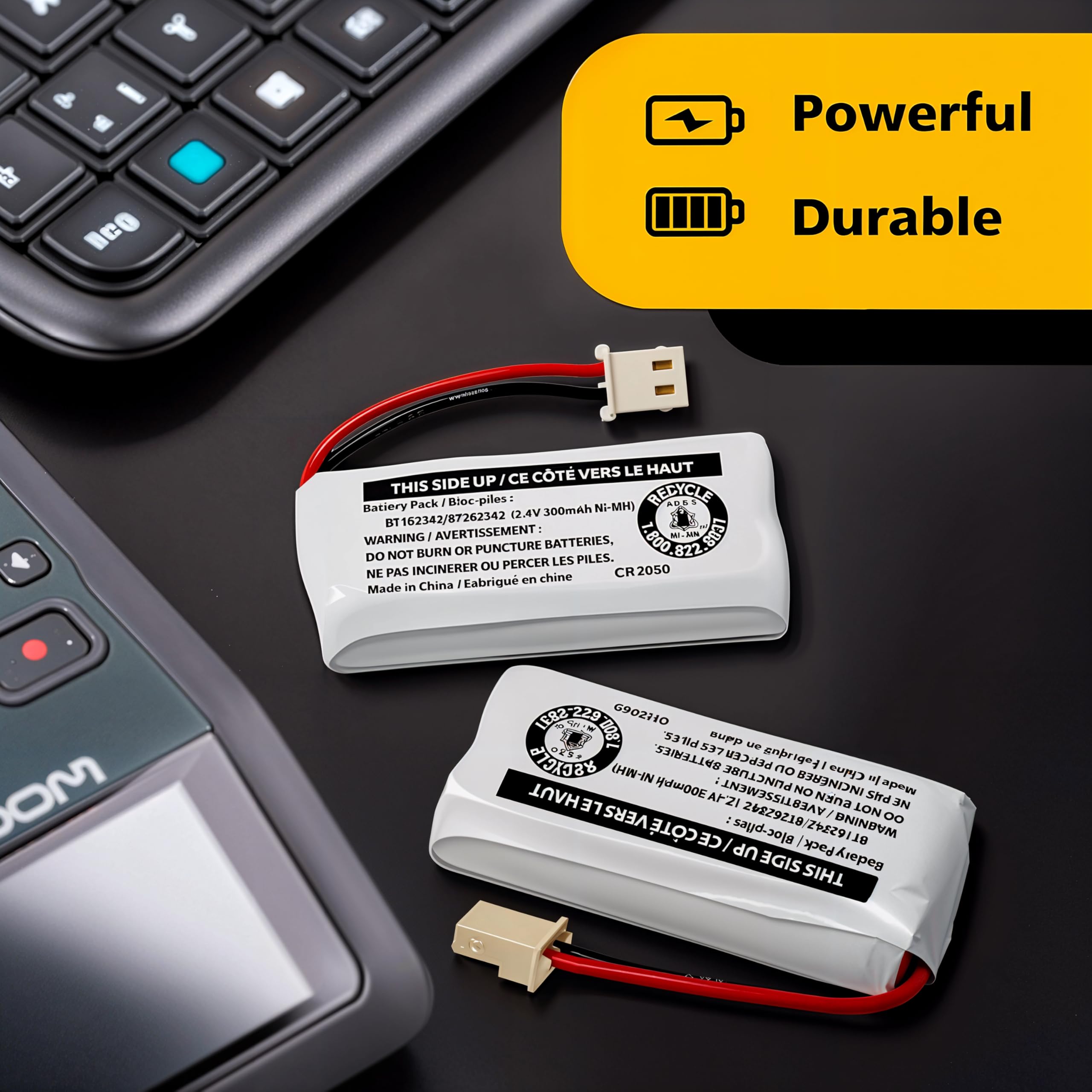 2-Pack BT162342/BT262342 2.4V Battery Packs for VTech Cordless Phone