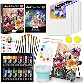 Nicpro 68PCS Acrylic Paint Canvas Set for Adults with 24 Paint for Beginner | Acrylic Paints, Table Easel, 8 Canvas Panels, 12 Brushes, Paper Pad, Cleaning Cup, Sponge, Palette, Art Painting Supplies Kit