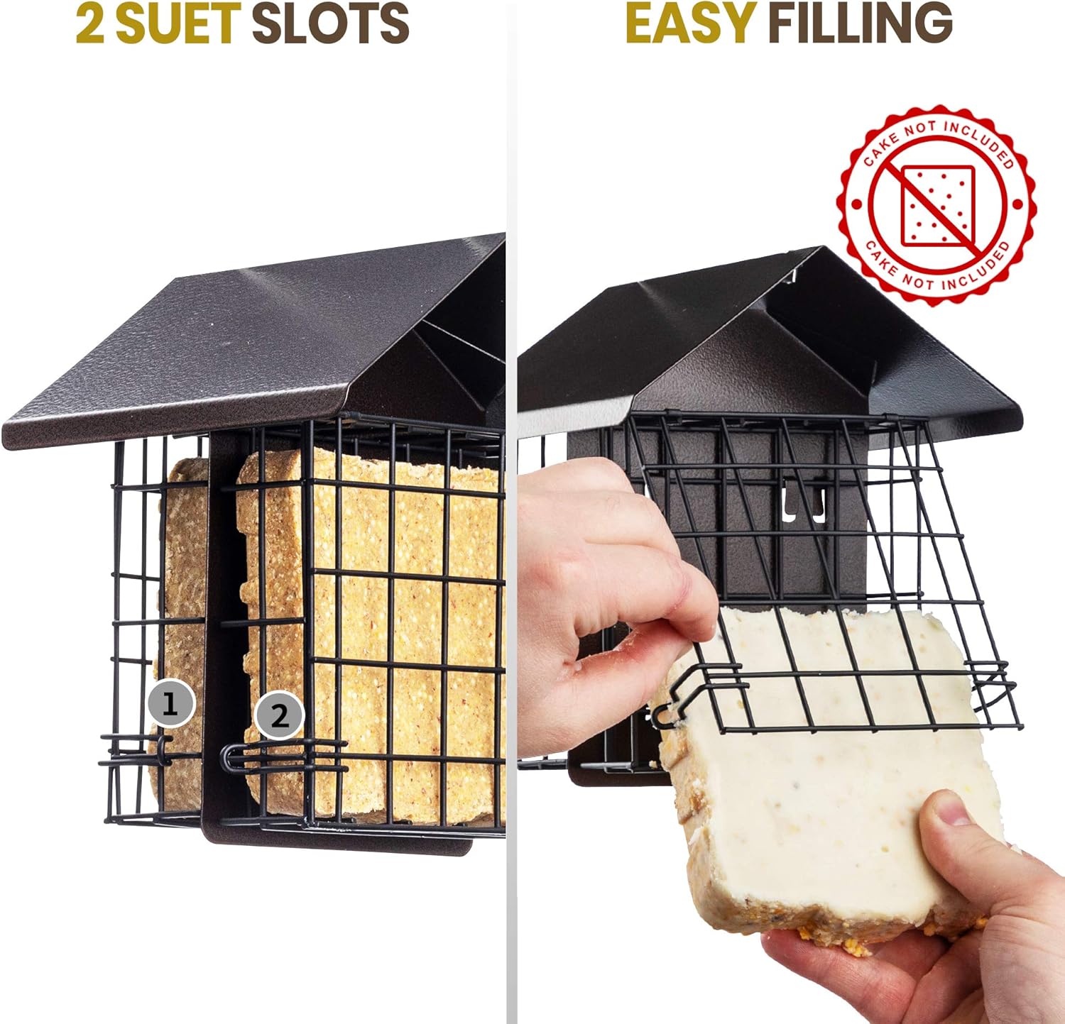 Suet Bird Feeder for Outside [Double Capacity] Suet Wild Bird Feeder with Hanging Metal Roof, Suet Feeders for Outside, for Use with Suet Cakes, Seed Cakes, Mealworm Cakes : Garden & Outdoor