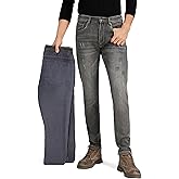 geithran Men’s Fleece Lined Jeans Athletic Taper Stretch Thermal Pants Ripped Patched Winter Street Style