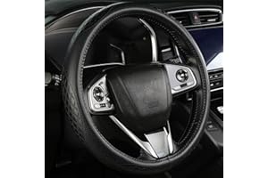 LANPU SURE Steering Wheel Cover Leather，with Black Stylish Pattern，Anti-Slip, Safety, Soft, Breathable, Adaptable to 14.5-15 inches Steering Wheel