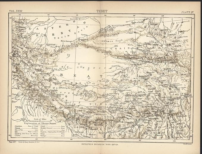 Amazon Com Tibet East Turkestan 1888 Antique Color Lithograph Map