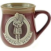 Glen Appin Stoneware Piping Hot Mug Featuring A Scottish Piper, Red
