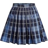 WDIRARA Women's Plaid Pleated Skirts High Waisted Skater Uniform A Line Short Skirt