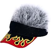 HAFKOIS Men's Visor with Hair Fake Hairs Visor Hat with Hair for Men Funny Spiked Sun Hats Novelty Baseball Wig Caps Birthday Gift