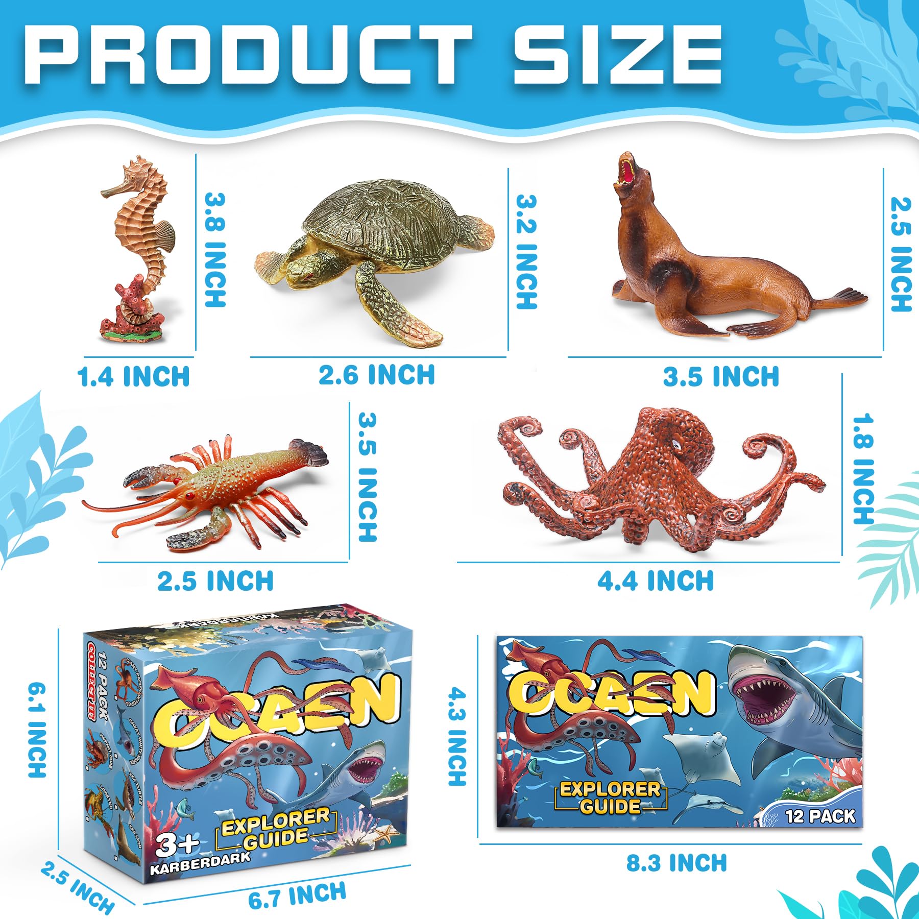 12 Pack Ocean Animal Toys with Educational Booklet for Kids, Realistic Soft Plastic Creatures Model Figures for Toddler Boys Girls, Under the Sea Party Favor, Birthday Gifts Water Table Toy