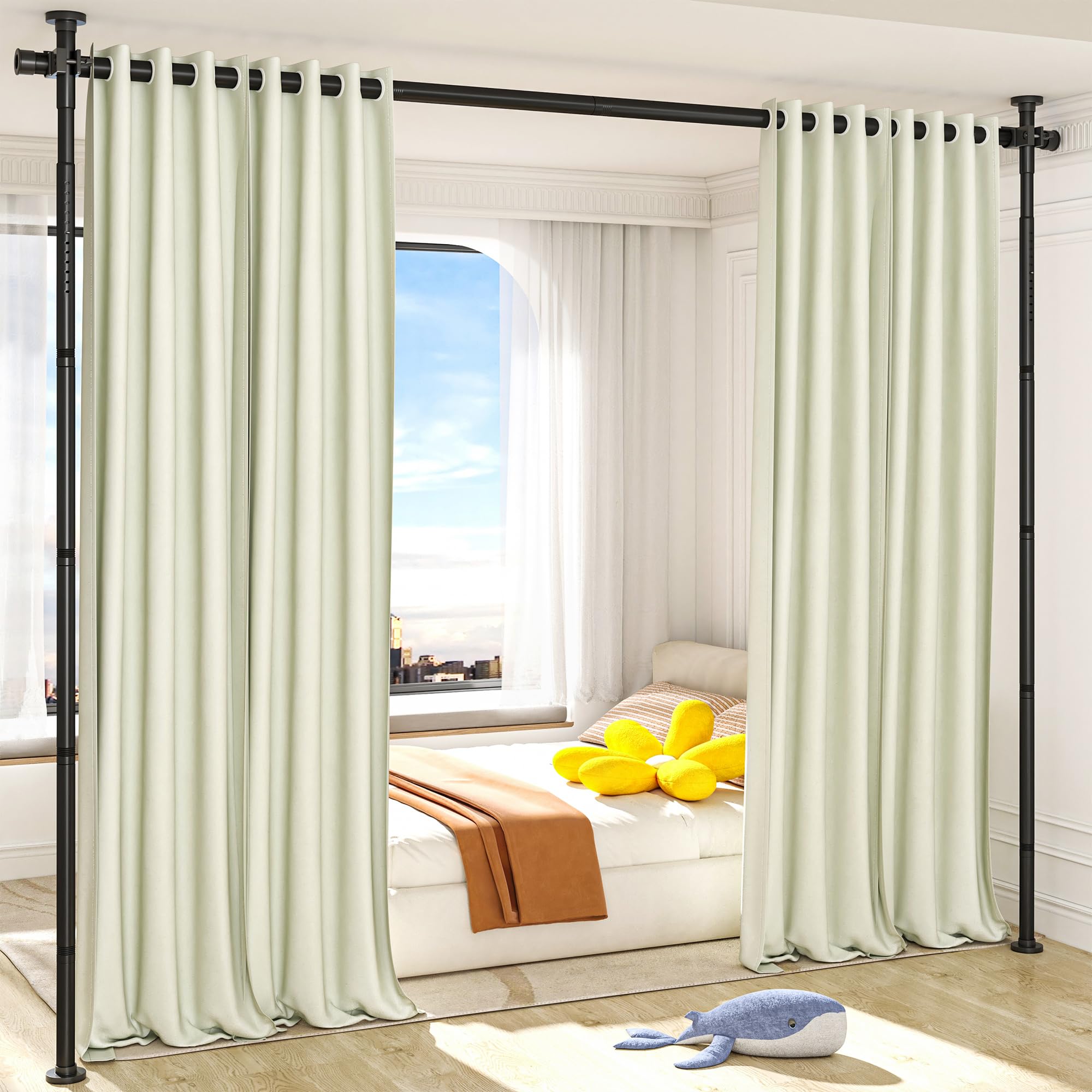 Photo 1 of **INCOMPLETE** AKTOP Room Divider Curtain Rod, No Drilling Privacy Room Separator for Space Partition, 4-10.5ft(H) 29-73”(W) Adjustable Heavy Duty Floor to Ceiling Wall Divider Tension Rod for Room Separation, Black