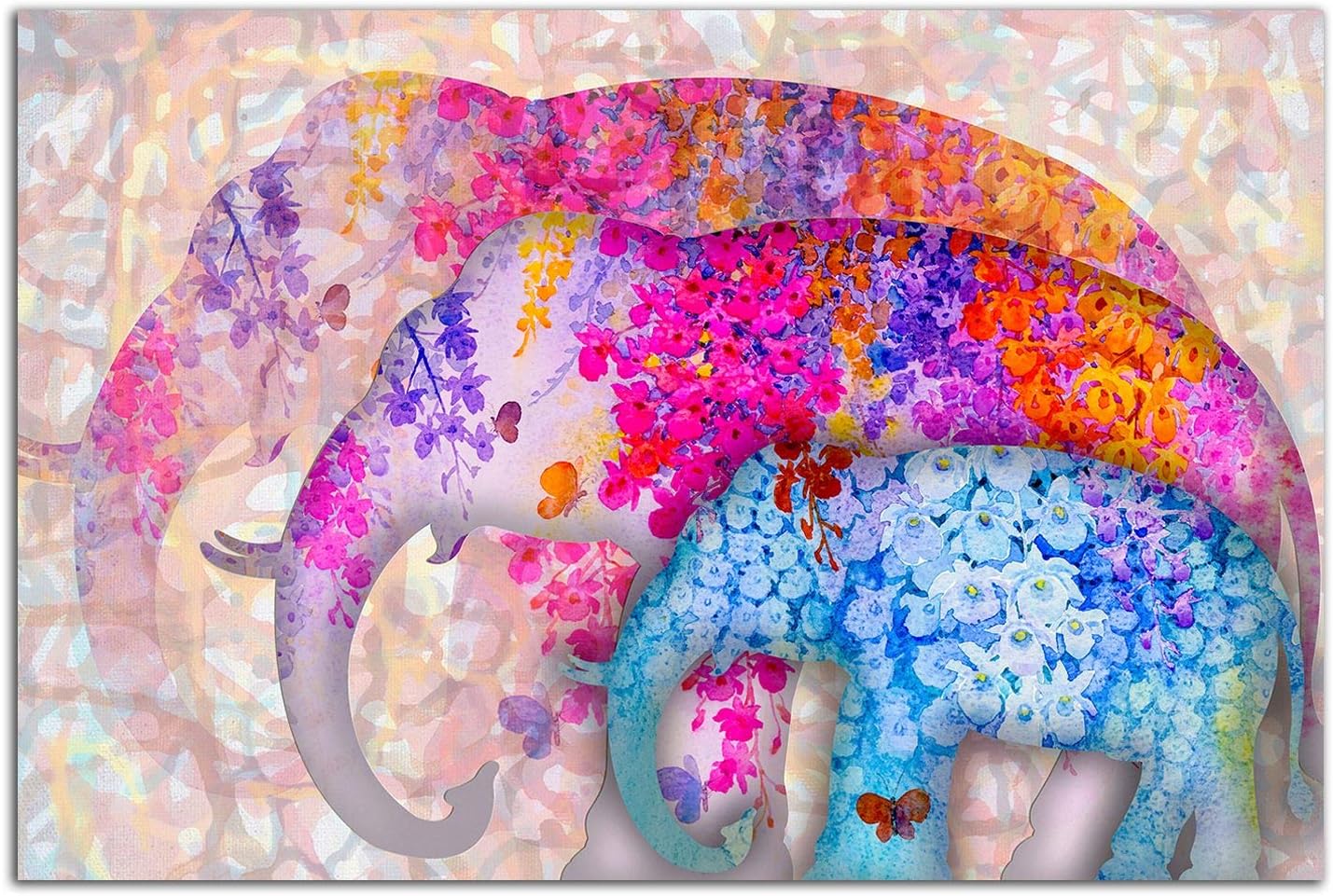 Startonight Glass Wall Art Family of Floral Elephants Decor