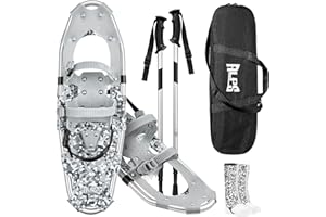 ALPS 14/17/21/25/30 Inch Lightweight Snowshoes for Women Men Youth Kids, Light Weight Aluminum Alloy Terrain Snow Shoes with Pair Antishock Trekking Poles, Free Carrying Tote Bag (Black&White, 17“)……
