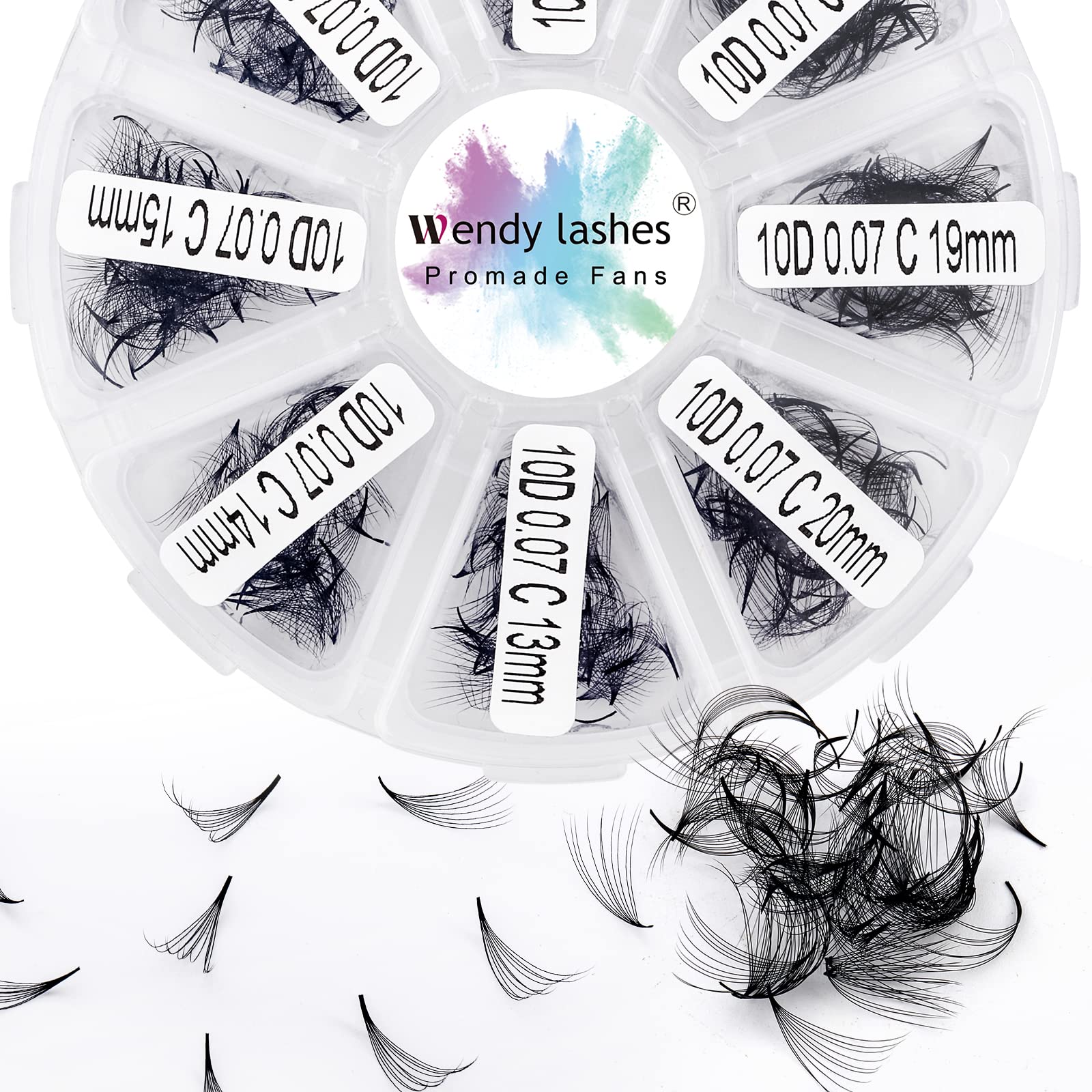 Pre Made Fan Volume Eyelash Extensions 10D 0.07mm C Curl 13-20mm Mixed Tray 500 Fans Premade Fans Loose Volume Lash Extensions Handmade Promade Loose Fans Lash(500-10D-0.07-C-1320) — image 1
