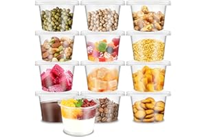 Qyyiguf 50 Pack 8 OZ Disposable Plastic Cups with Flat Lids,Disposable Ice Cream Cups,Take Away Food Container for Drink,Yogurt,Parfaits,Soups,Snacks,Dessert,Salad,Fast Food,Fruit(With Holes)