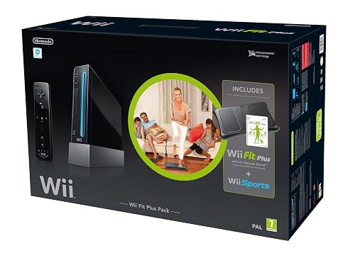 Nintendo Wii Console (Black) with Wii Fit Plus and Balance Board + Motion Plus Controller (Wii)