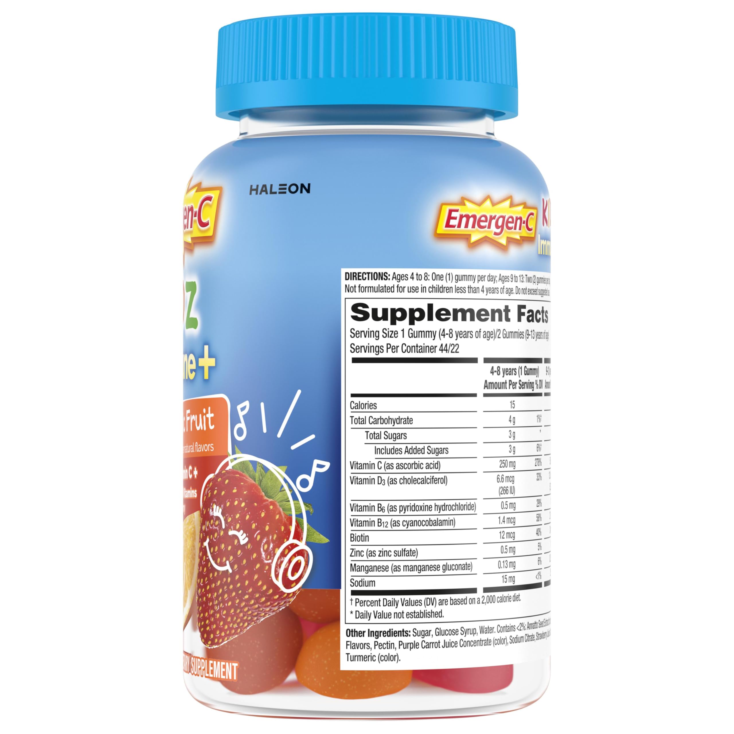 Emergen-C Kidz Vitamin C Immune Support Gummies Fun-Tastic Fruit 44CT includes Zinc, Manganese, B Vitamins and Vitamin D for Back to School Essentials