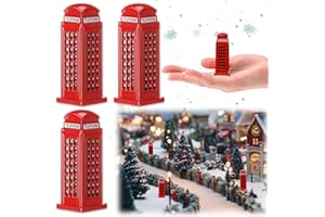Colingmill 3 Pcs Christmas Mini Village Accessories Retro Decor, Metal Christmas London Desktop Decor for Bedroom Dormitory Home Miniature Xmas Rural Street Decoration(Telephone Booth)