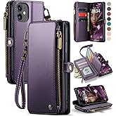Defencase Compatible with iPhone 11 Case Wallet with RFID Blocking Card Holder for Women and Men, Fashion PU Leather Magnetic Snap Flip Zipper Strap Wallet Phone Case Fit for iPhone 11 6.1", Purple