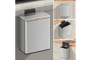 Mbillion Kitchen Compost Bin Hanging Trash Can with Lid 2.1 Gallon Stainless Steel Garbage Can for Kitchen Cabinet Door Mounted Trash Can Under Sink Door RV Bathroom,Silver