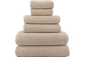 YTYC Towels,29x59 Inch Extra Large Bath Towels Set of 6 Quick Dry Super Soft Microfiber Towels for Bathroom 2 Bath Towels 2 Hand Towels 2 Washcloth Towels 80% Polyester (Beige,6 Piece)