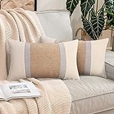 Pyonic Pillow Covers 12x20 Farmhouse Decor Patchwork Linen Throw Lumbar Pillow Covers White and Grey Boho Accent Cushion Covers for Couch Sofa,Set of 2