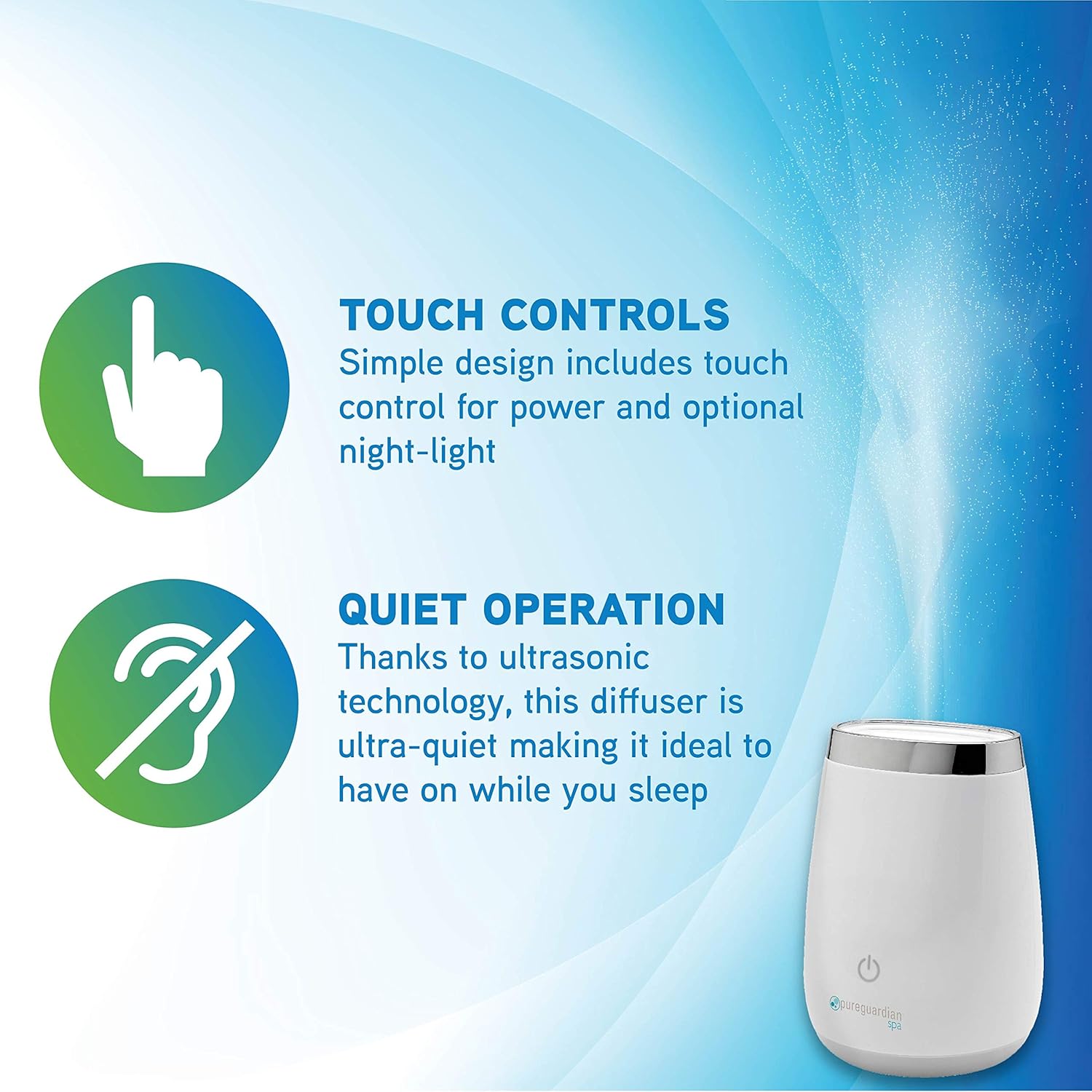 Guardian Technologies Essential Oil Diffuser, Ultrasonic, Cool Mist, Aromatherapy Creates Relaxing Environment, Soothing Optional Night light, Runs up to 5-8 hours, Pure Guardian SPA210: Health & Personal Care
