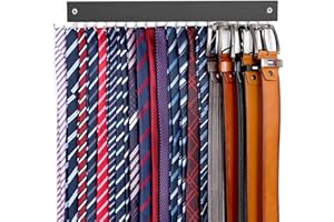 【2 in 1】 Tie Rack Belt Organizer Wall Mounted, Space Saving Tie Hanger for Closet with 20 Storage Hooks, Belt Holder for Clos
