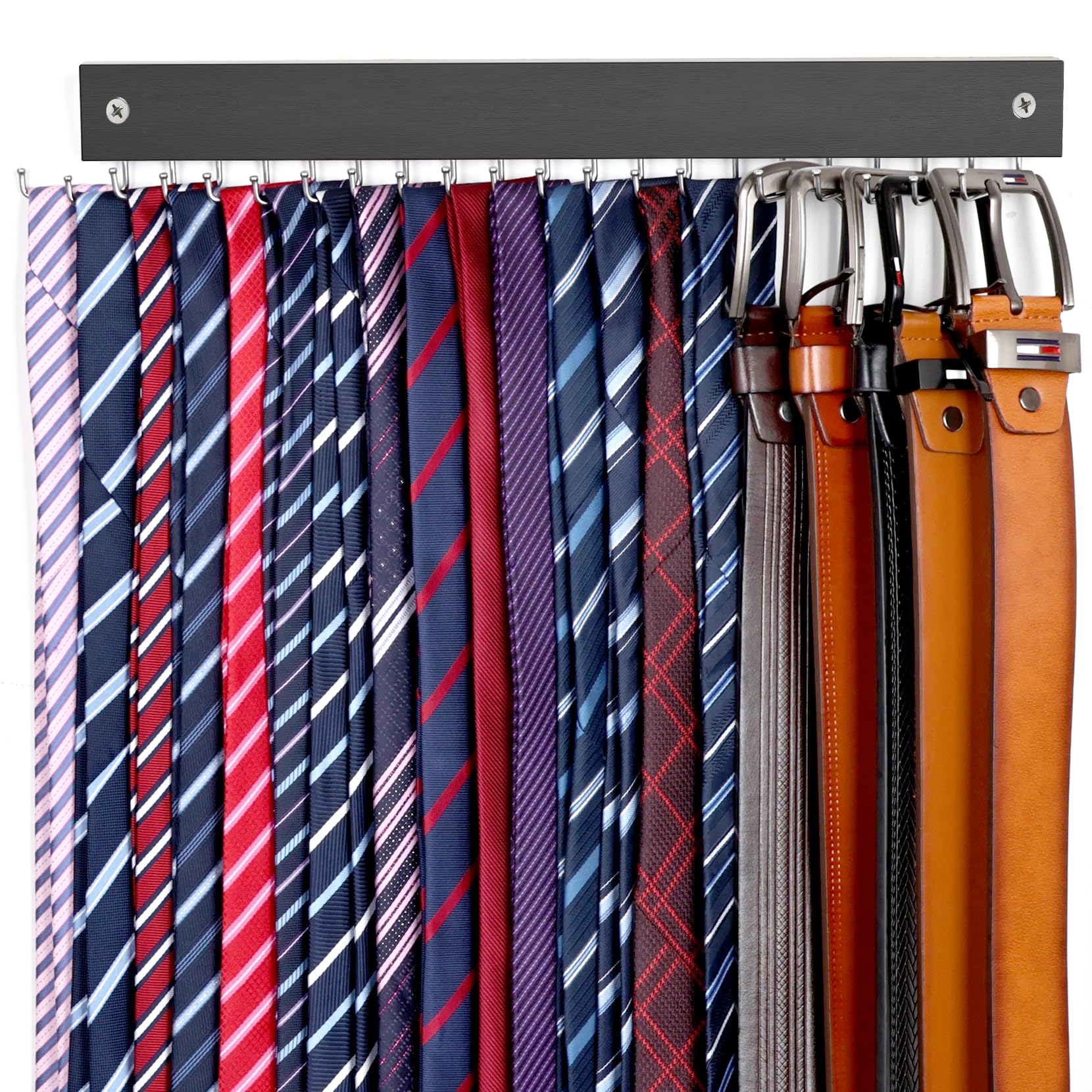 Photo 1 of ?2 in 1? Tie Rack Belt Organizer Wall Mounted, Space Saving Tie Hanger for Closet with 20 Storage Hooks, Belt Holder for Closet Organizer Storage