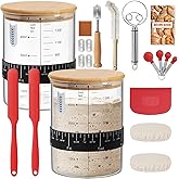 RYTOXILO Sourdough Starter Jar Kit, 50 Oz Glass Large Sour Dough Jars Wide Mouth for Beginners, 10 Pcs Bread Starter Container Set with Bamboo Lid, Sourdough Jar with Bread Baking Supplies Accessories