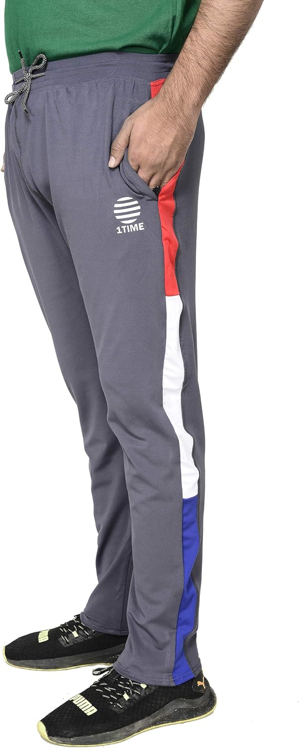 1 Time Men's Slim Fit Blended Polyester Joggers with Zip Pockets Grey