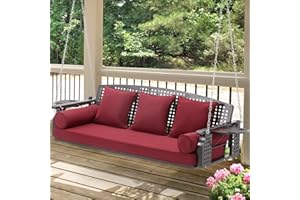 Yalissey 3 Seat Porch Swing, Patio Swing Bench with Cup Holders & 3 Back Cushions, Swing Chair with Chains for Deck Garden Backyard,Red